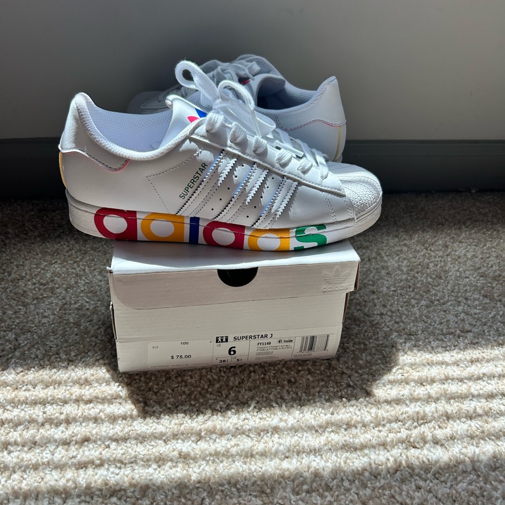 Adidas Kids Superstar White Sneakers with Multicolor Accents